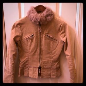 Cute corduroy faux fur collar jacket